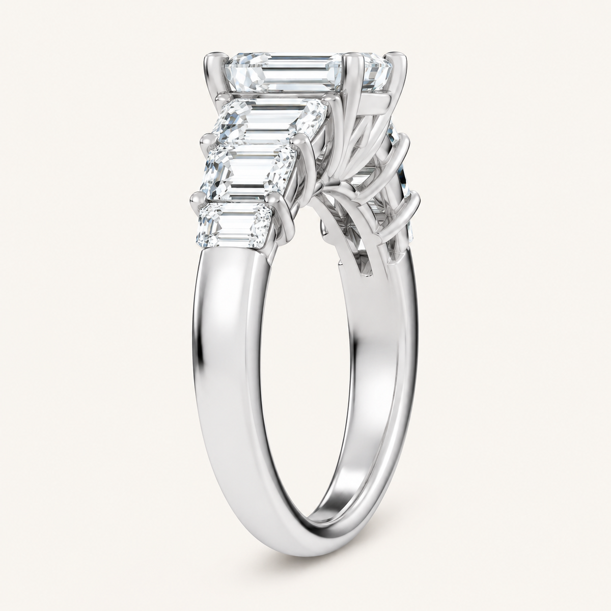 4.00CT Emerald Cut Lab Grown Diamond Side Stone Ring