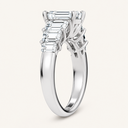 4.00CT Emerald Cut Lab Grown Diamond Side Stone Ring