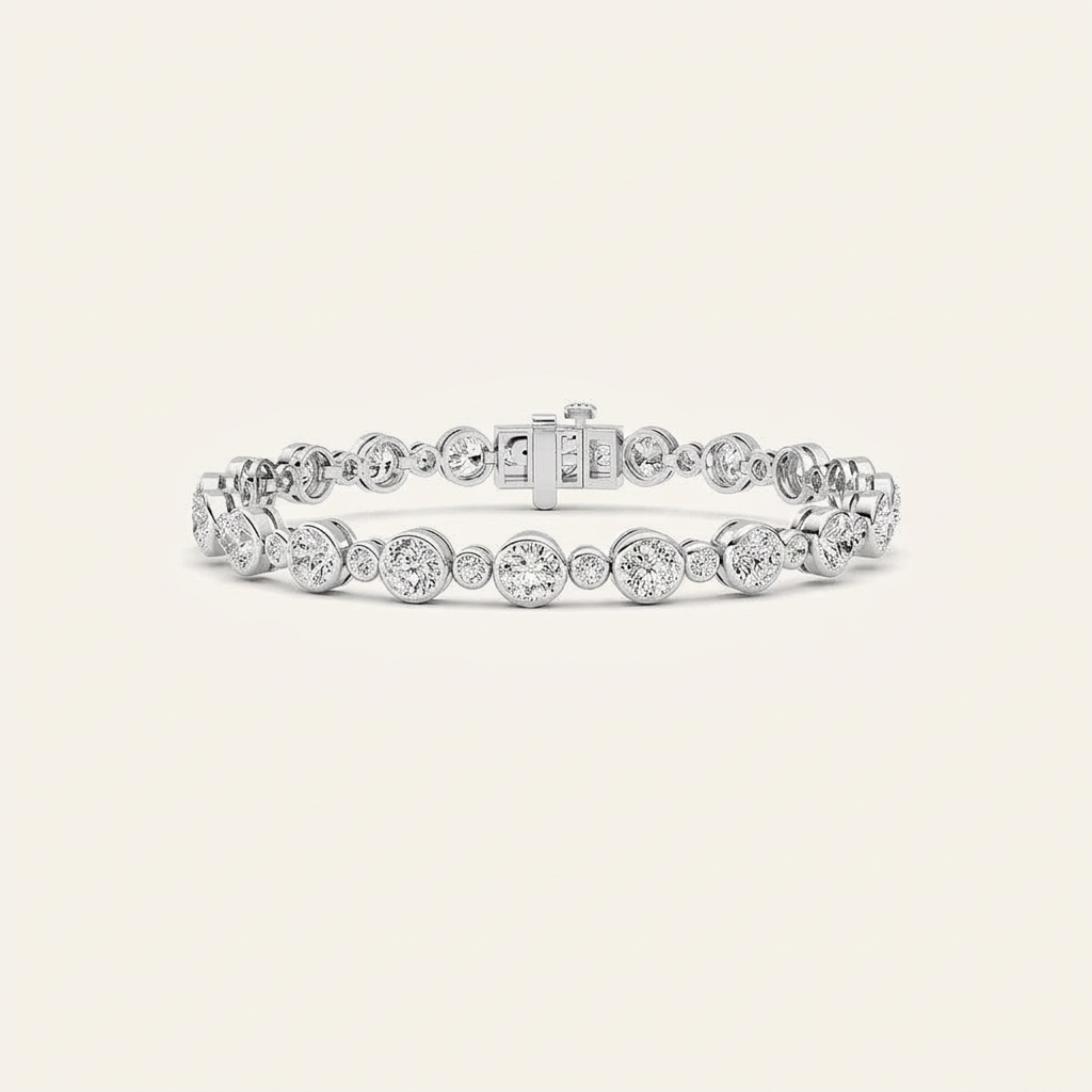 9CT Round Cut Lab Grown Diamond Bezel Set Bracelet
