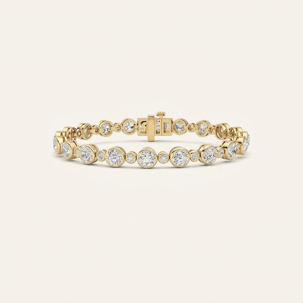 9CT Round Cut Lab Grown Diamond Bezel Set Bracelet