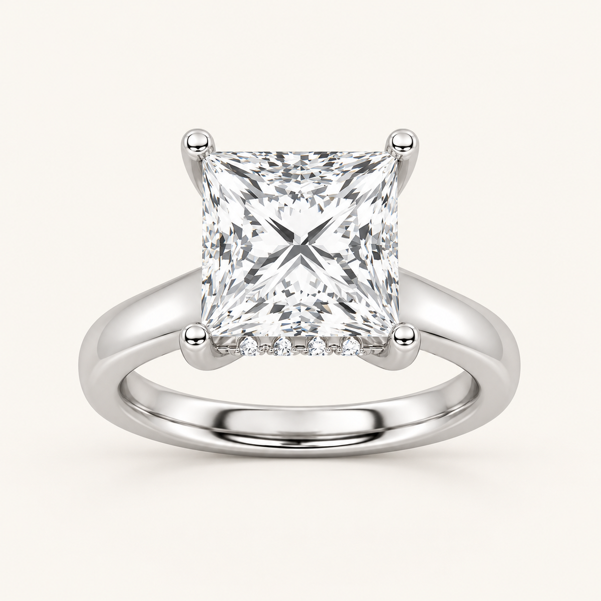 4CT Princess Cut Lab Grown Diamond Solitaire Ring