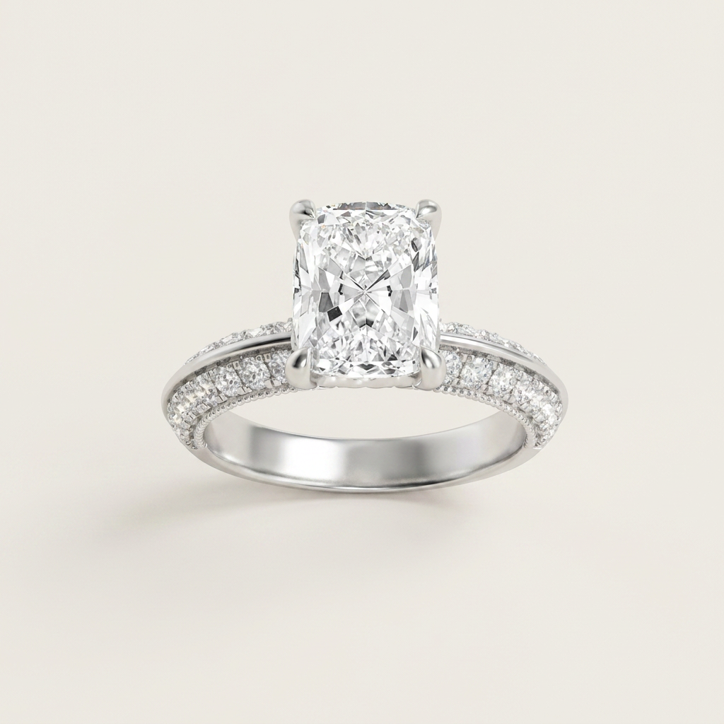 1.75CT Elongated Cushion Cut Lab Grown Diamond Side Stone Ring