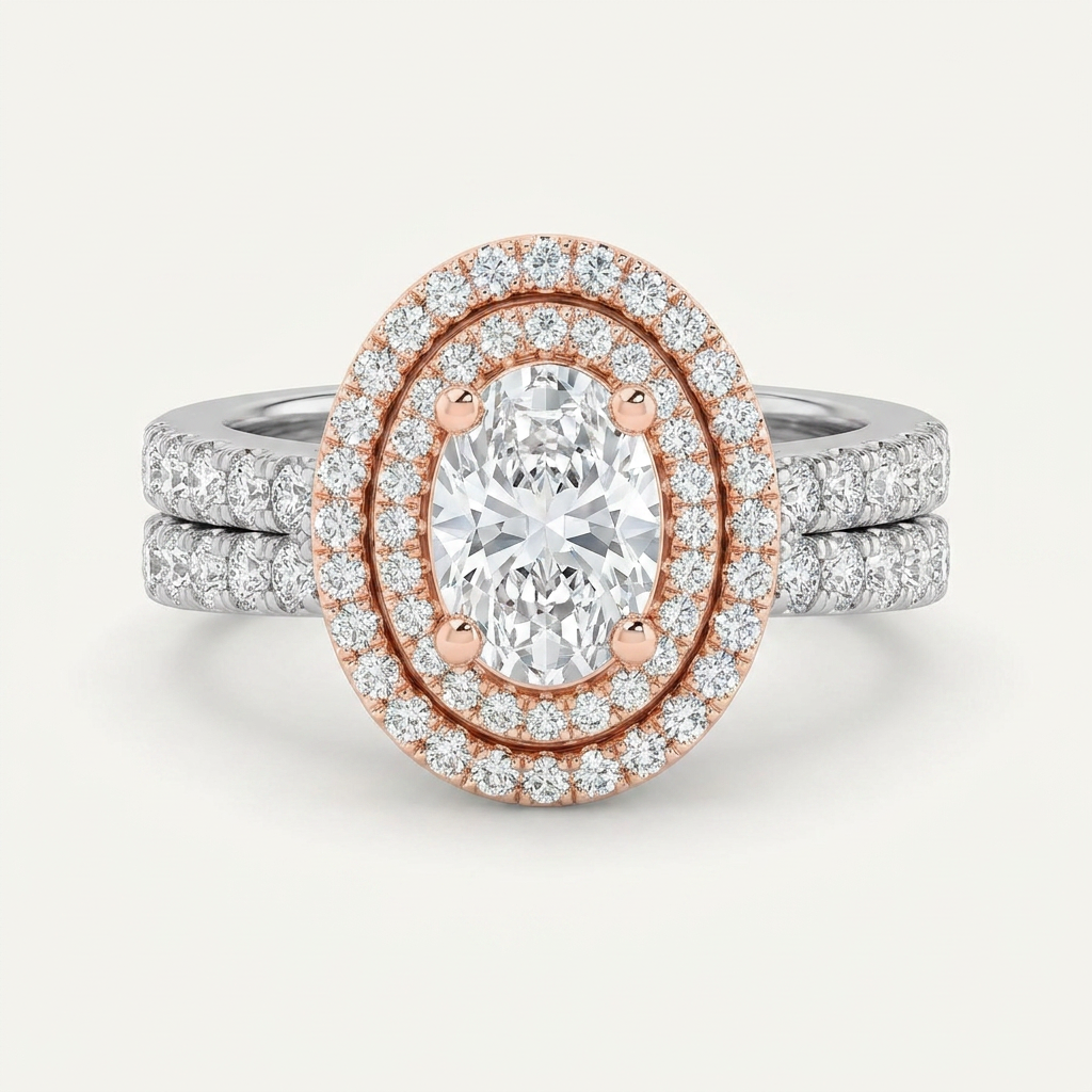 2 CT Oval Cut Lab Grown Diamond Halo Ring