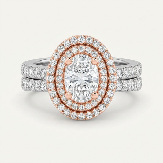 2 CT Oval Cut Lab Grown Diamond Halo Ring