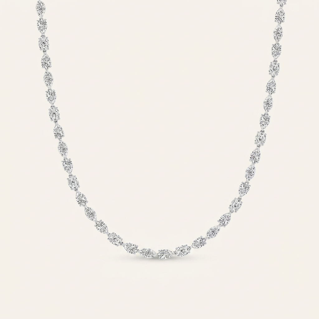 25CT Oval Cut Lab Grown Diamond Tennis Necklace