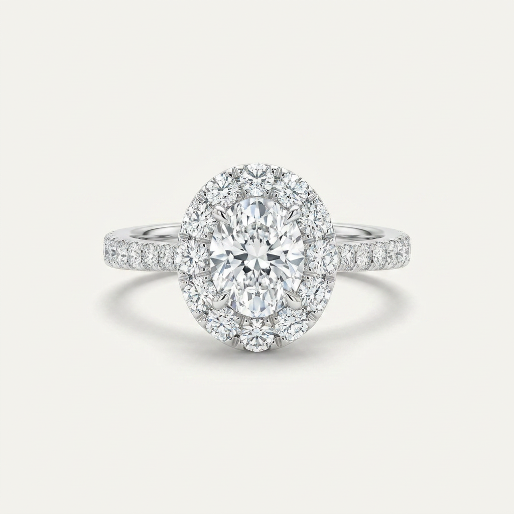 2 CT Oval Lab Grown Diamond Halo Ring