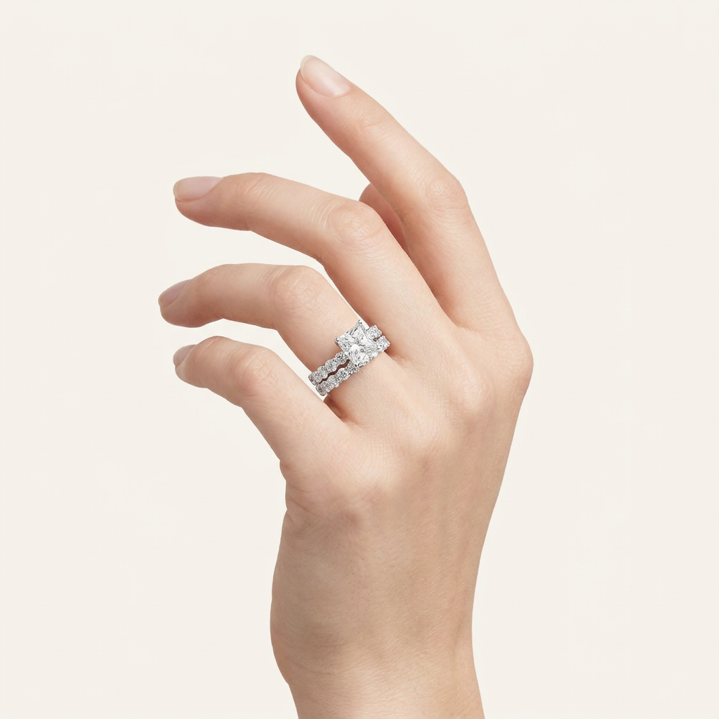 4.00CT Square Cut Lab Grown Diamond Bridal Set