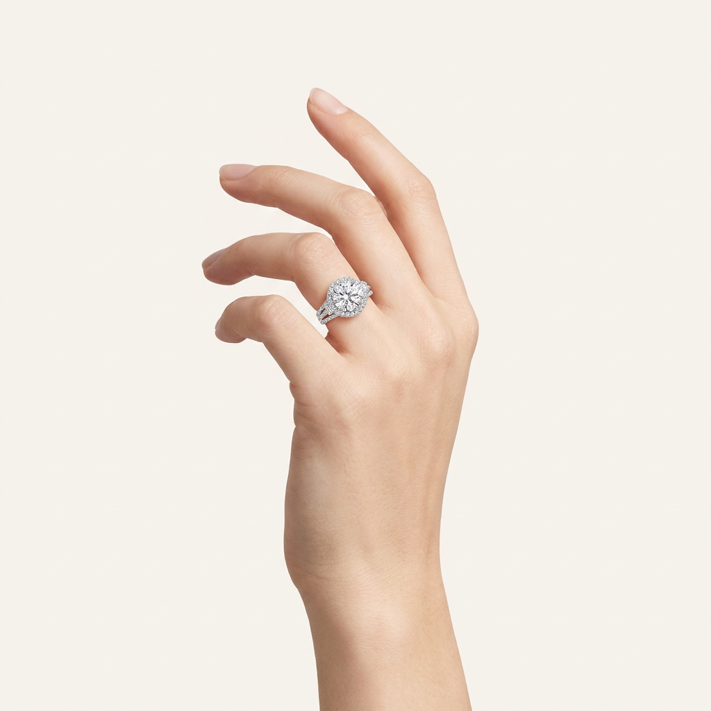 6.50CT Round Cut Lab Grown Diamond Halo Side Stone ring