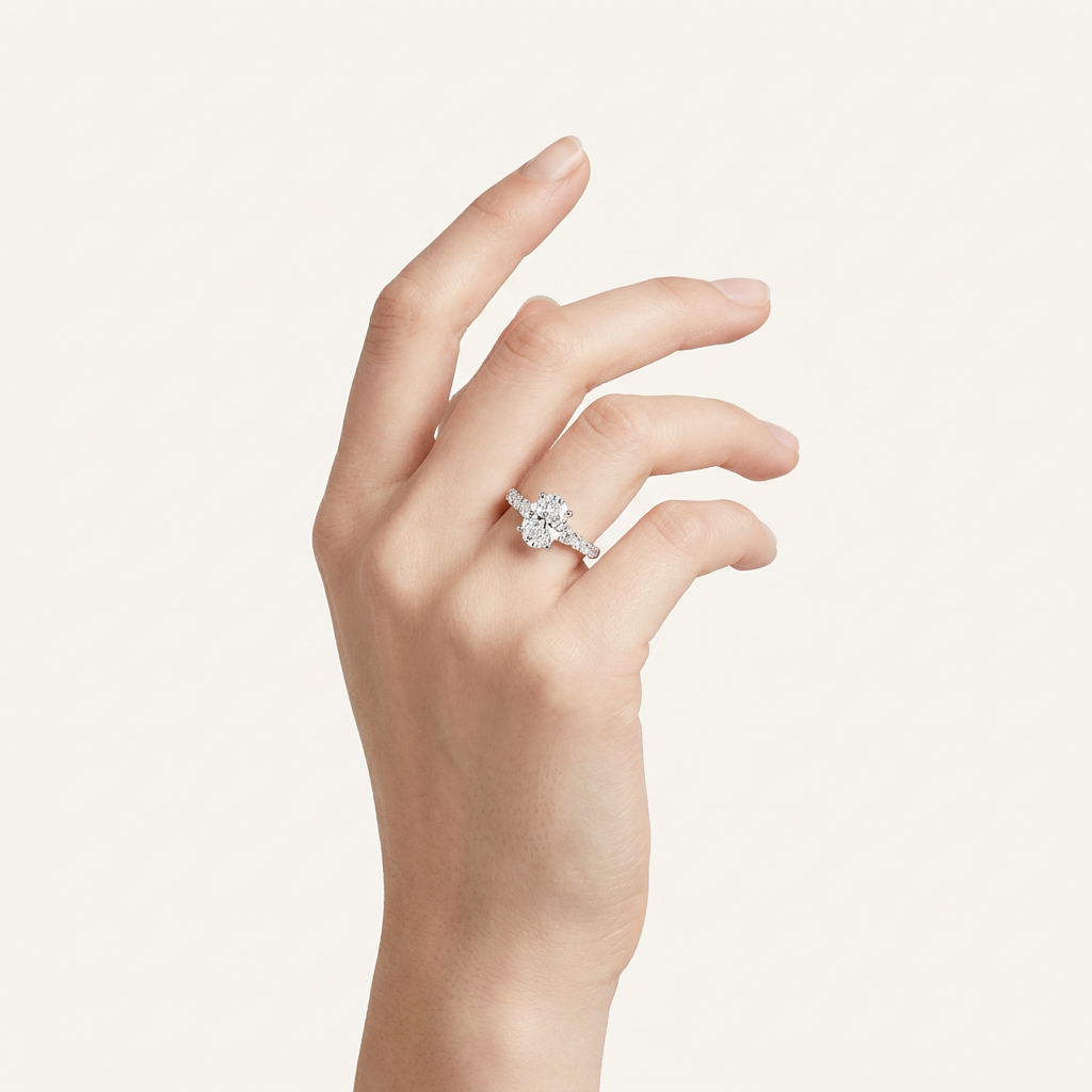 3.75CT Oval Cut Lab Grown Diamond Side Stone ring