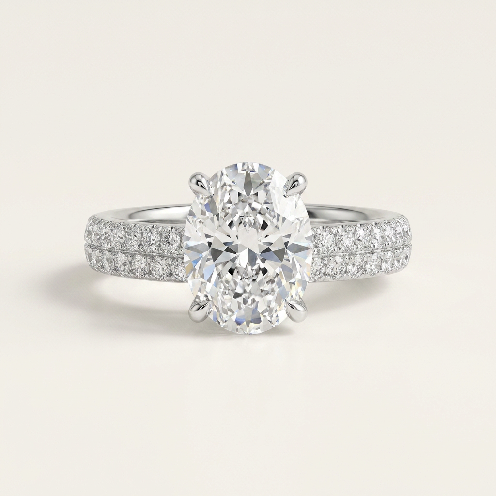 1.5CT Oval Cut Lab Grown Diamond Side Stone Ring
