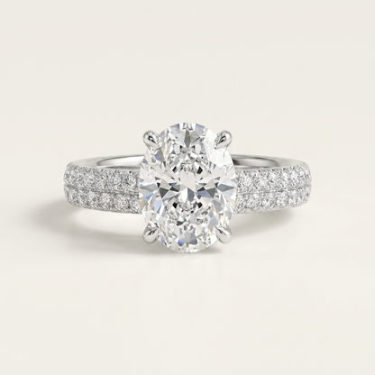 1.5CT Oval Cut Lab Grown Diamond Side Stone Ring