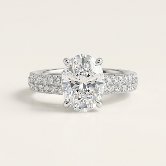 1.5CT Oval Cut Lab Grown Diamond Side Stone Ring