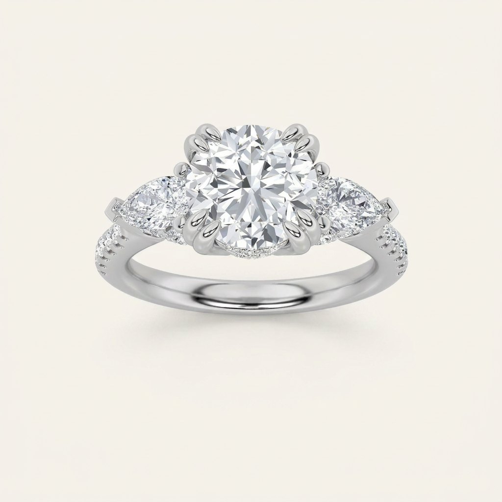 3CT Round Cut Lab Grown Diamond Three Stone Engagement Ring