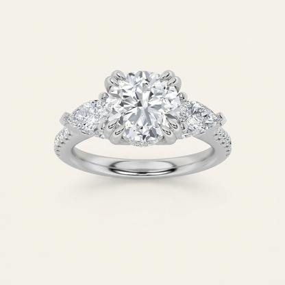 3CT Round Cut Lab Grown Diamond Three Stone Engagement Ring