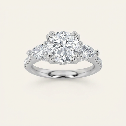3CT Round Cut Lab Grown Diamond Three Stone Engagement Ring