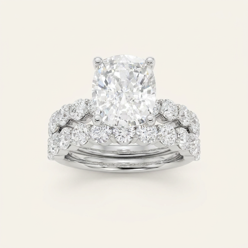 6.00CT Cushion Cut Lab Grown Diamond Bridal Set