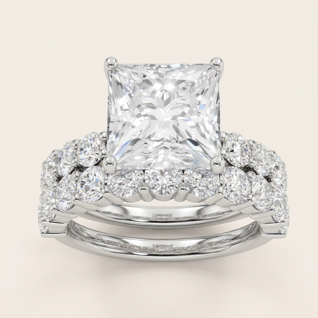 6.00CT Princess Cut Lab Grown Diamond Bridal Set