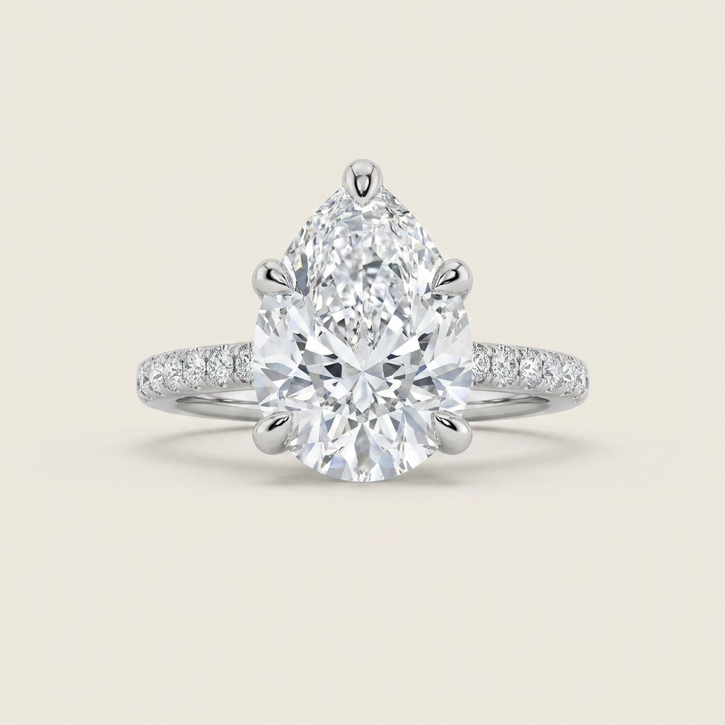 4CT Pear Cut Lab Grown Diamond Side Stone Ring
