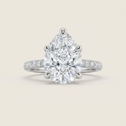 4CT Pear Cut Lab Grown Diamond Side Stone Ring