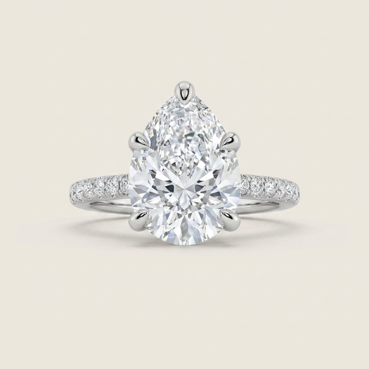 4CT Pear Cut Lab Grown Diamond Side Stone Ring