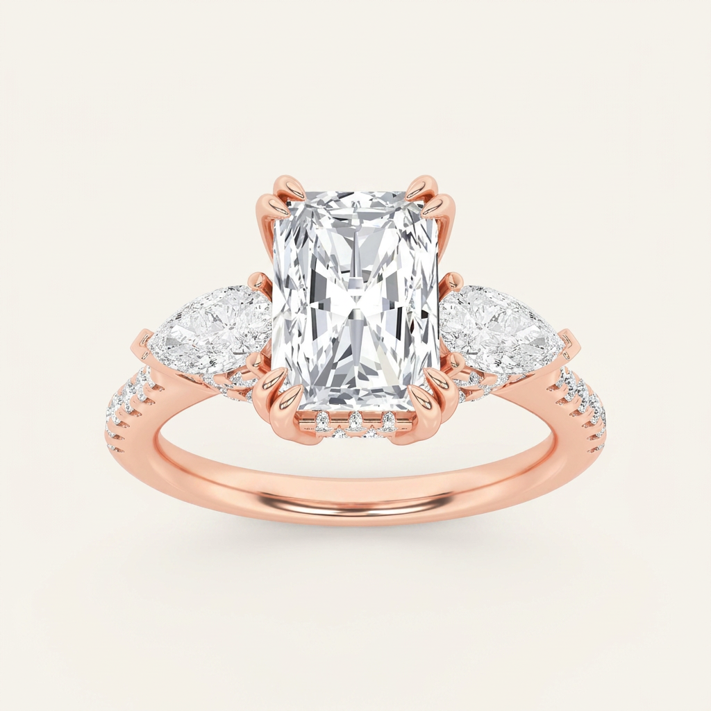 3CT Radiant Cut Lab Grown Diamond Three Stone Ring