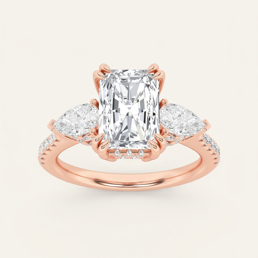 3CT Radiant Cut Lab Grown Diamond Three Stone Ring