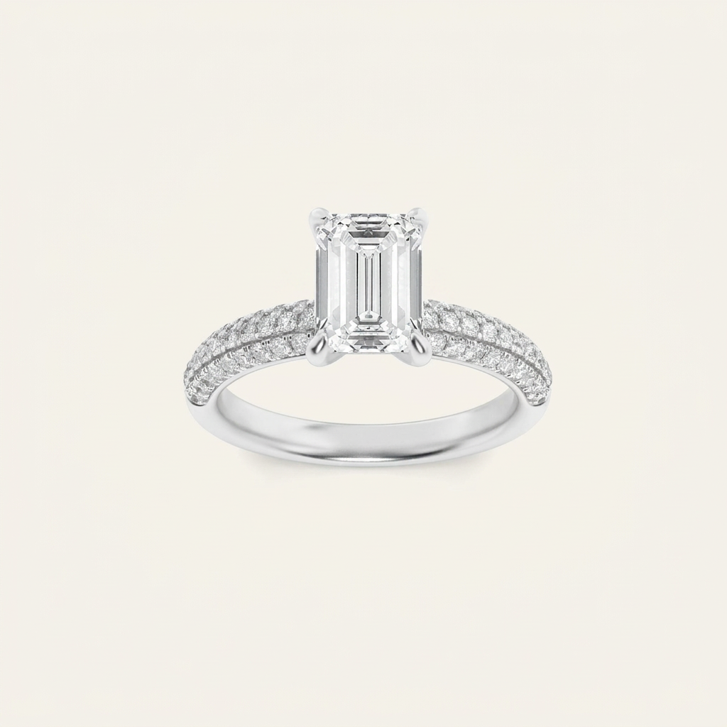 1.5CT Emerald Cut Lab Grown Diamond Side Stone Ring