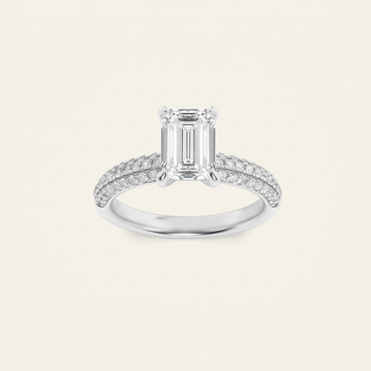 1.5CT Emerald Cut Lab Grown Diamond Side Stone Ring