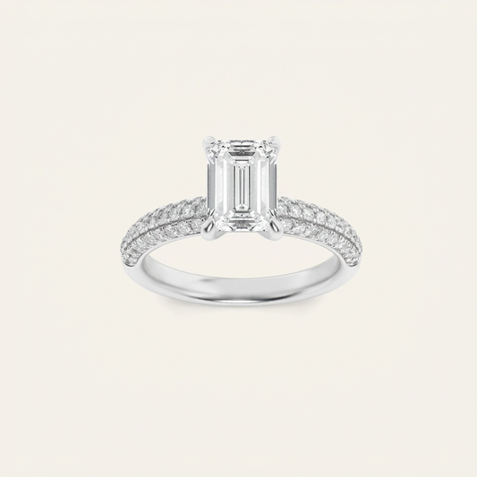 1.5CT Emerald Cut Lab Grown Diamond Side Stone Ring
