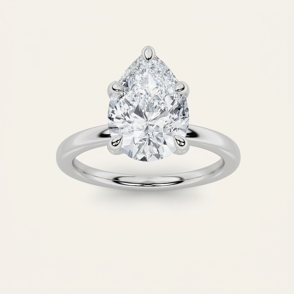 3CT Pear Cut Lab Grown Diamond Solitaire Ring