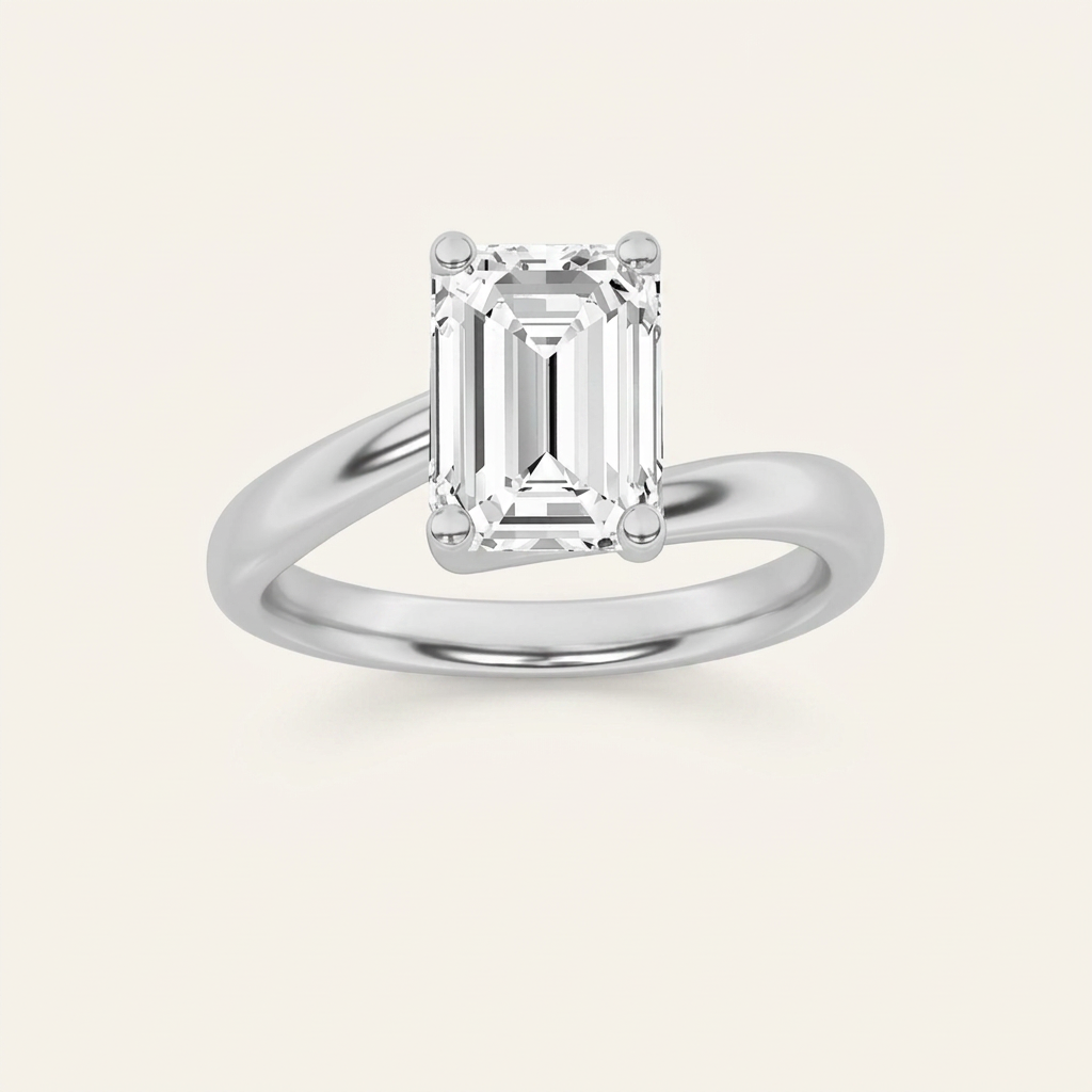 2CT Emerald Cut Lab Grown Diamond Engagement Ring