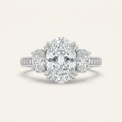 3CT Oval Cut Lab Grown Diamond Three Stone Engagement Ring