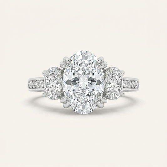 3CT Oval Cut Lab Grown Diamond Three Stone Engagement Ring