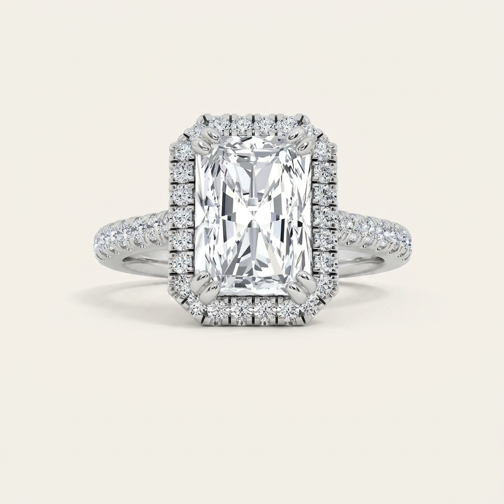 3CT Radiant Cut Lab Grown Diamond Halo Engagement Ring