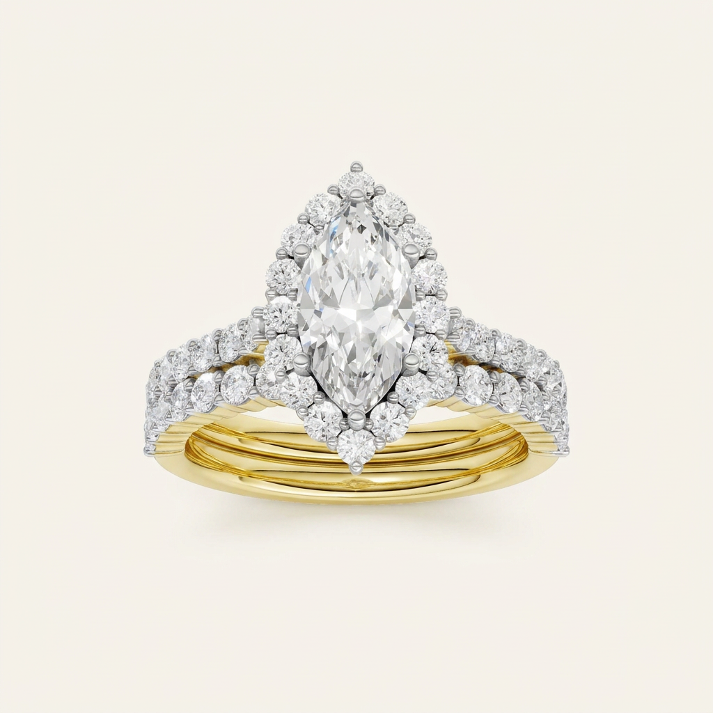 2.00CT Marquise Cut Lab Grown Diamond Halo Bridal Set