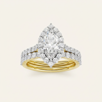 2.00CT Marquise Cut Lab Grown Diamond Halo Bridal Set