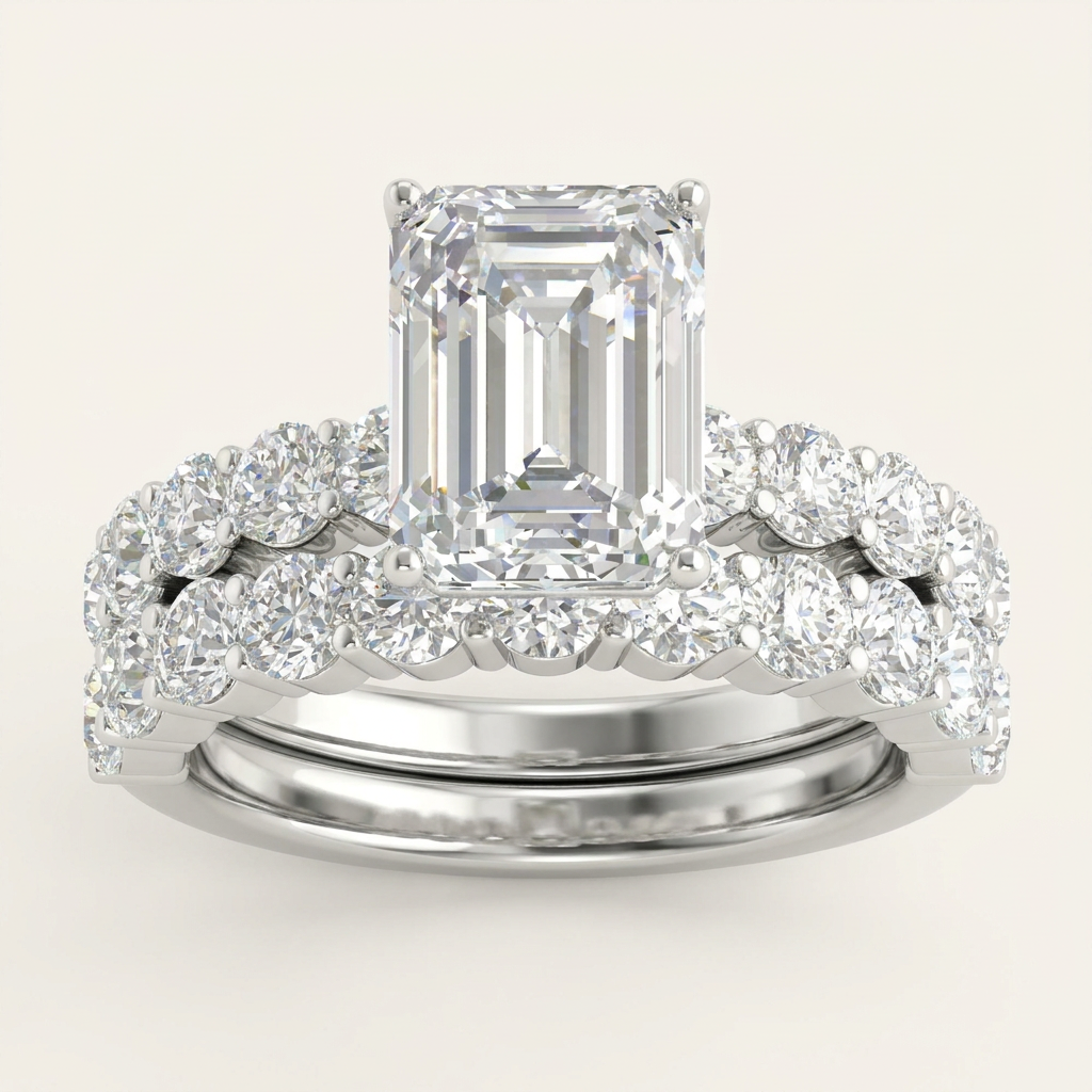 6.00CT Emerald Cut Lab Grown Diamond Bridal Set