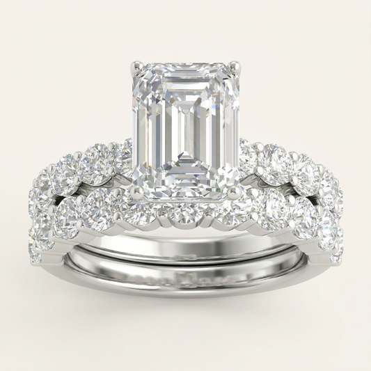 6.00CT Emerald Cut Lab Grown Diamond Bridal Set