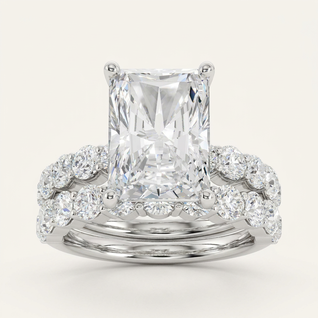 6.00CT Radiant Cut Lab Grown Diamond Bridal Set