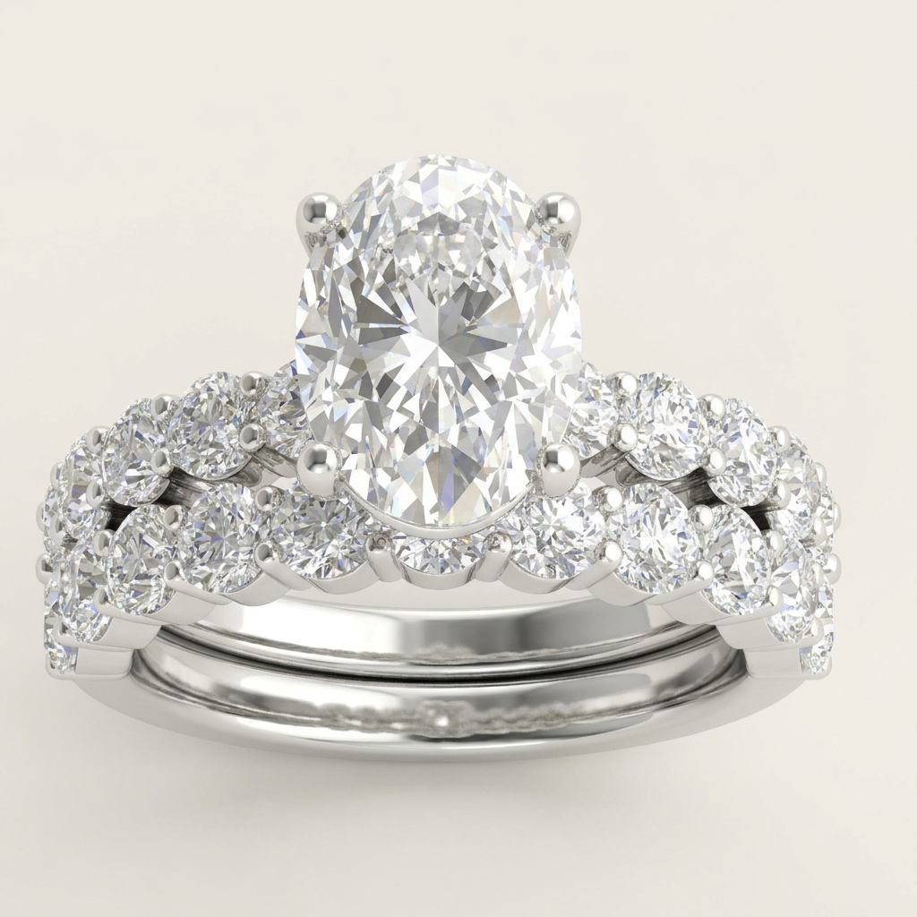 6.00CT Oval Cut Lab Grown Diamond Bridal Set