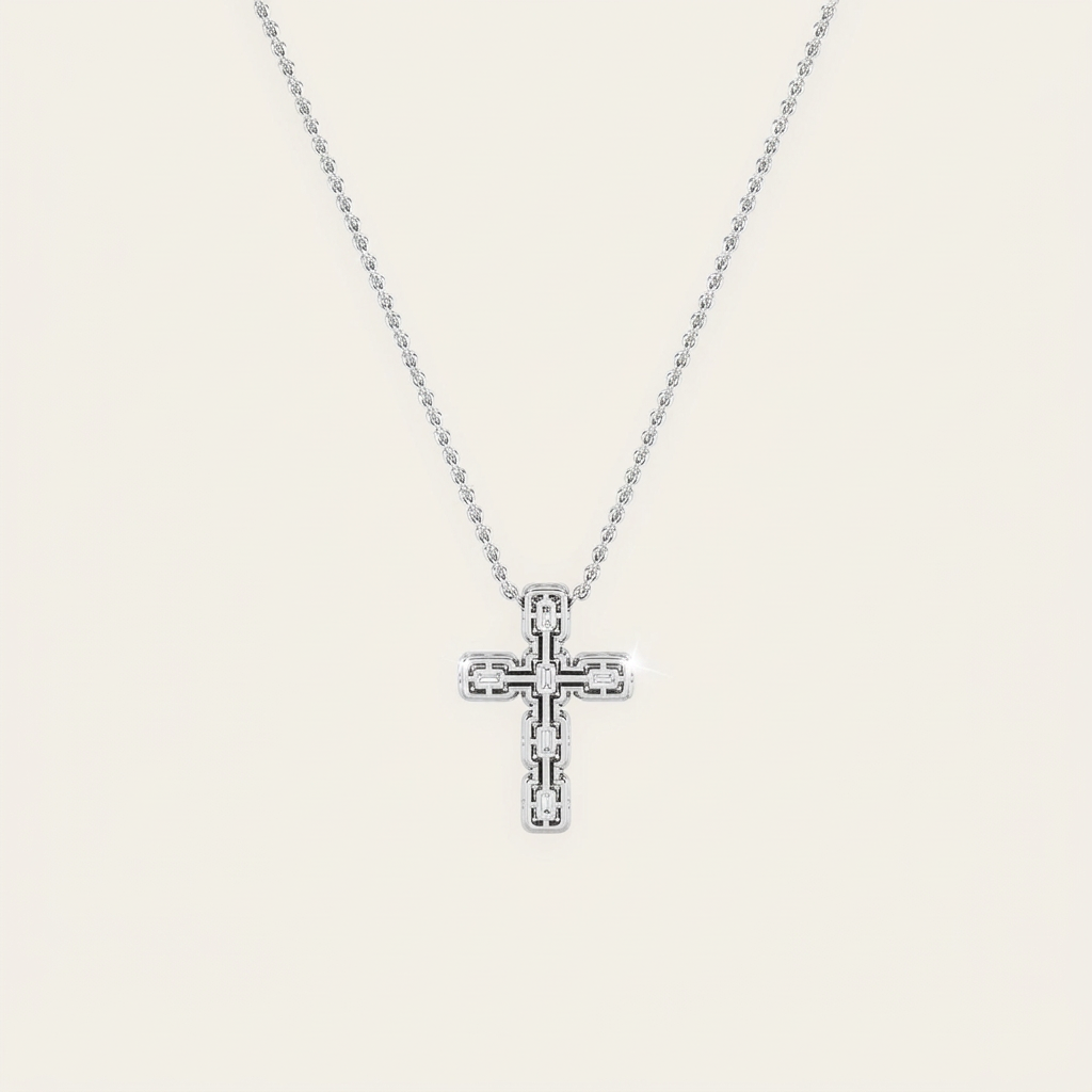 3 Ct Emerald Cut Lab Grown Diamond Cross Pendant