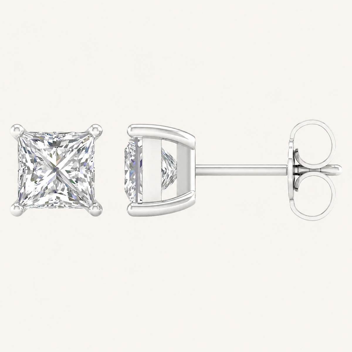 1.00 CT Princess Cut Round Diamond Lab Grown Earrings