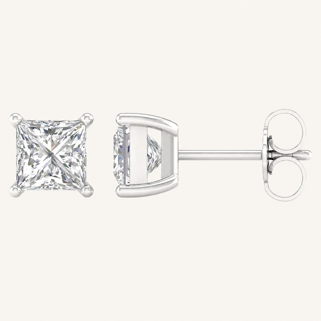1.00 CT Princess Cut Round Diamond Lab Grown Earrings