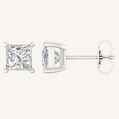 1.00 CT Princess Cut Round Diamond Lab Grown Earrings
