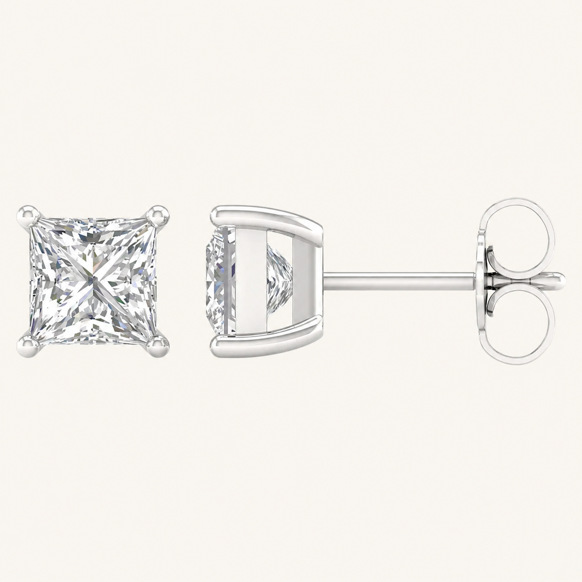 0.50CT Princess Cut Lab Grown Diamond Stud Earrings
