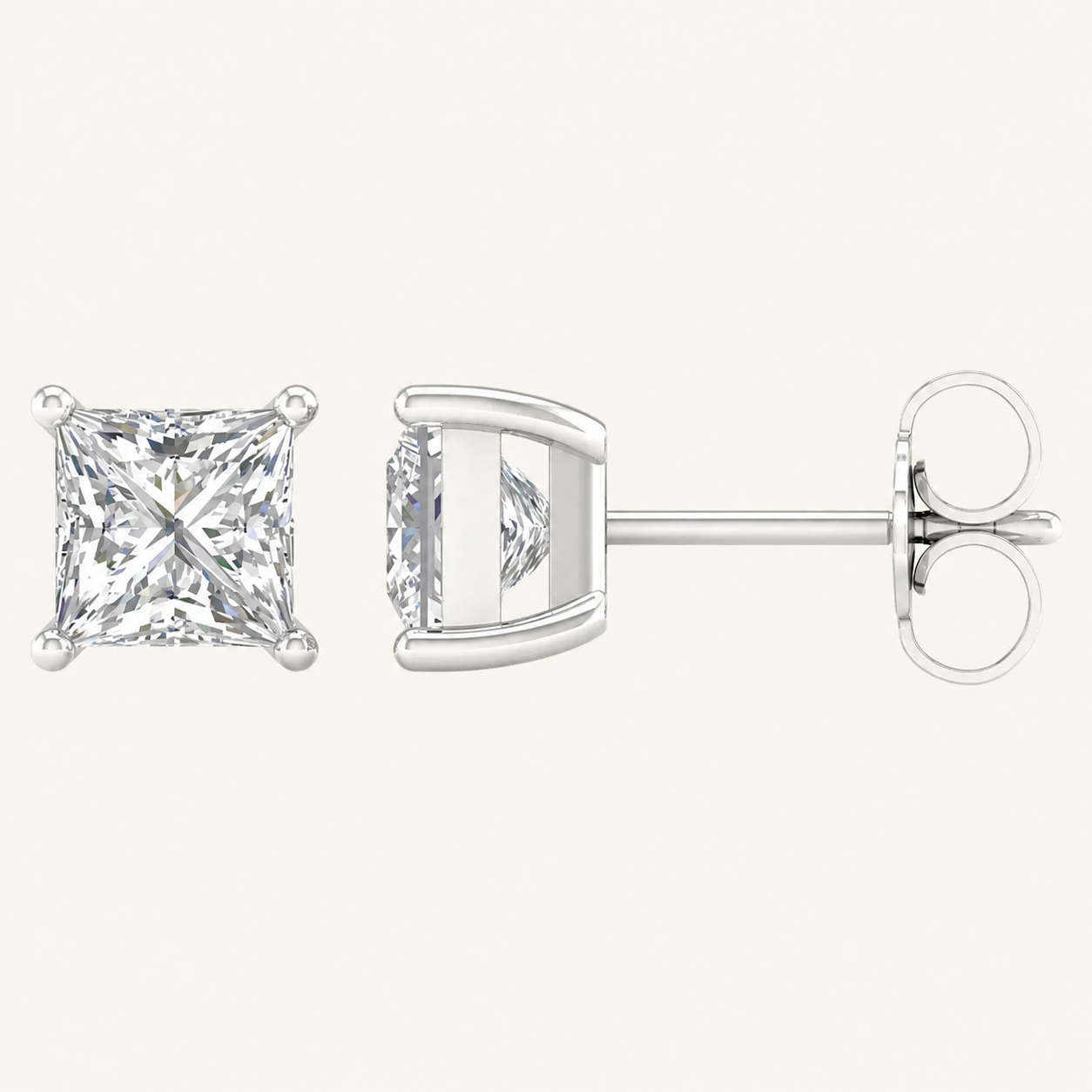 0.50CT Princess Cut Lab Grown Diamond Stud Earrings