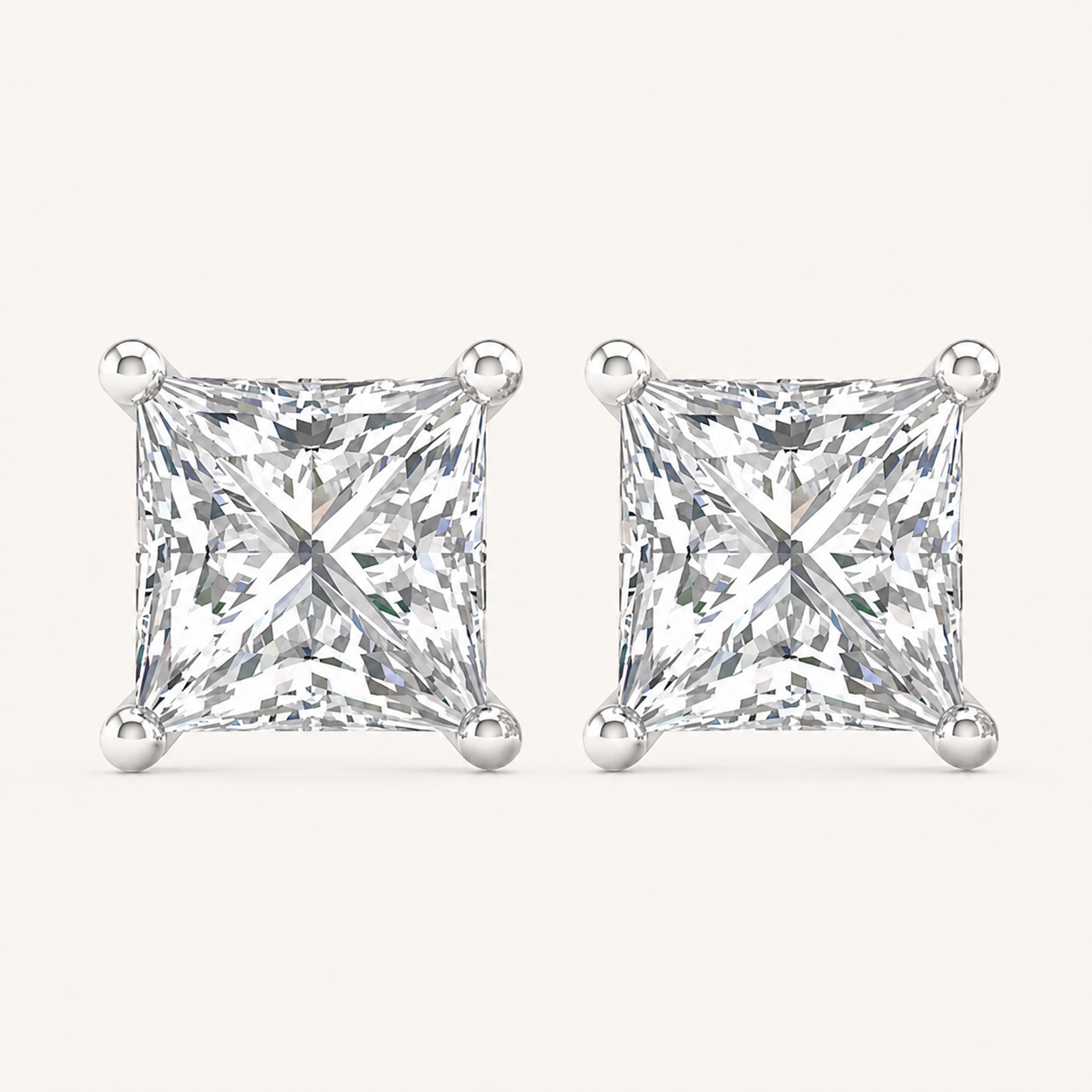 0.50CT Princess Cut Lab Grown Diamond Stud Earrings