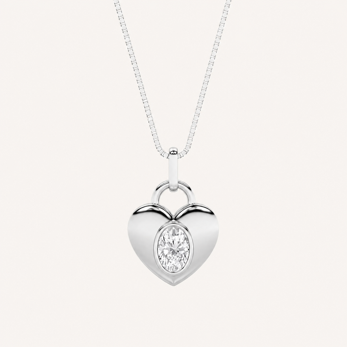 1CT Oval Cut Lab Grown Diamond Heart Pendant Necklace