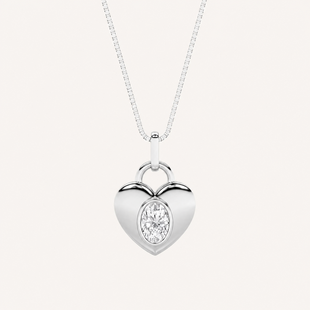 1CT Oval Cut Lab Grown Diamond Heart Pendant Necklace