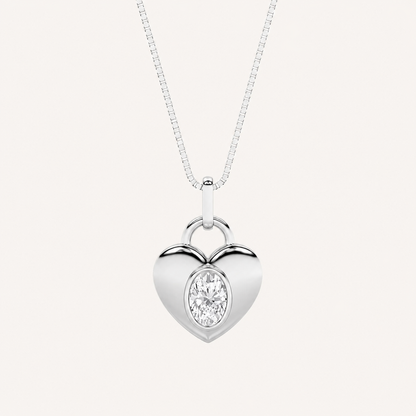 1CT Oval Cut Lab Grown Diamond Heart Pendant Necklace